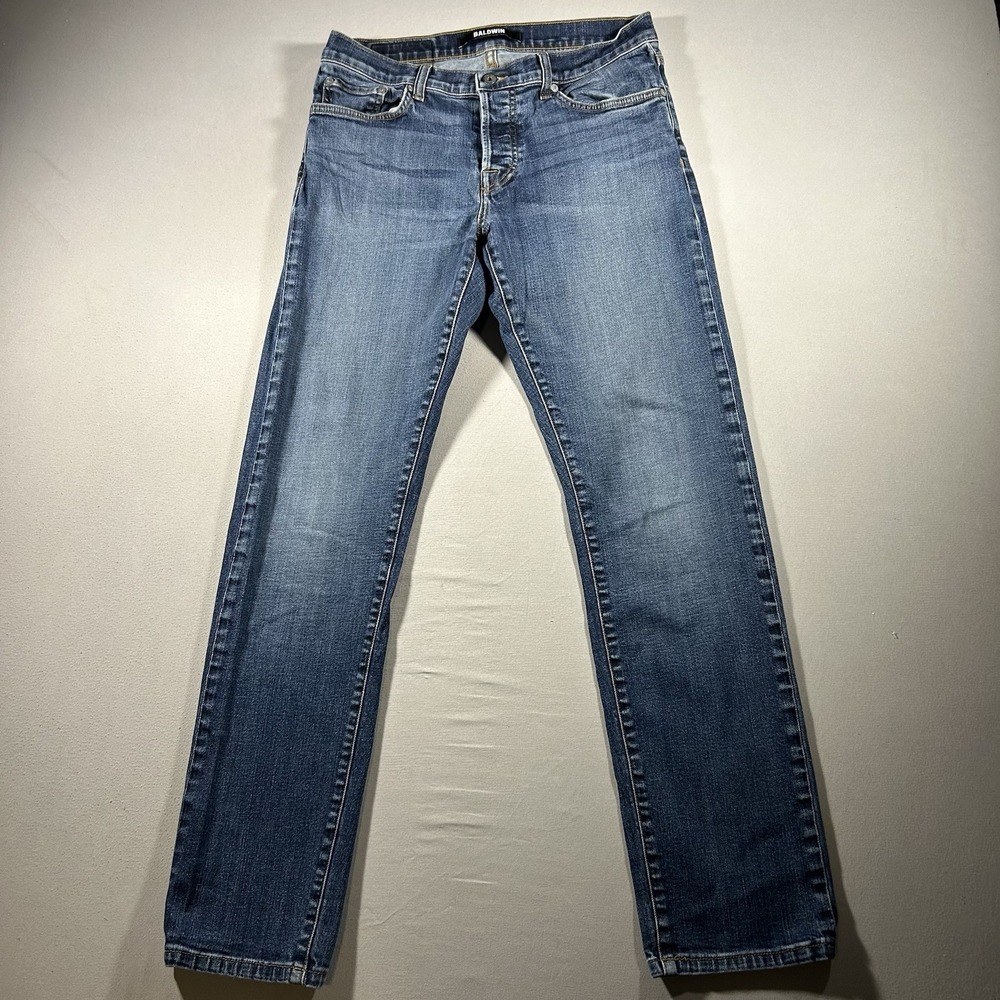 Baldwin Kansas City Henley Slim Leg Jeans Mens 32x30 Blue Stretch Denim USA Made